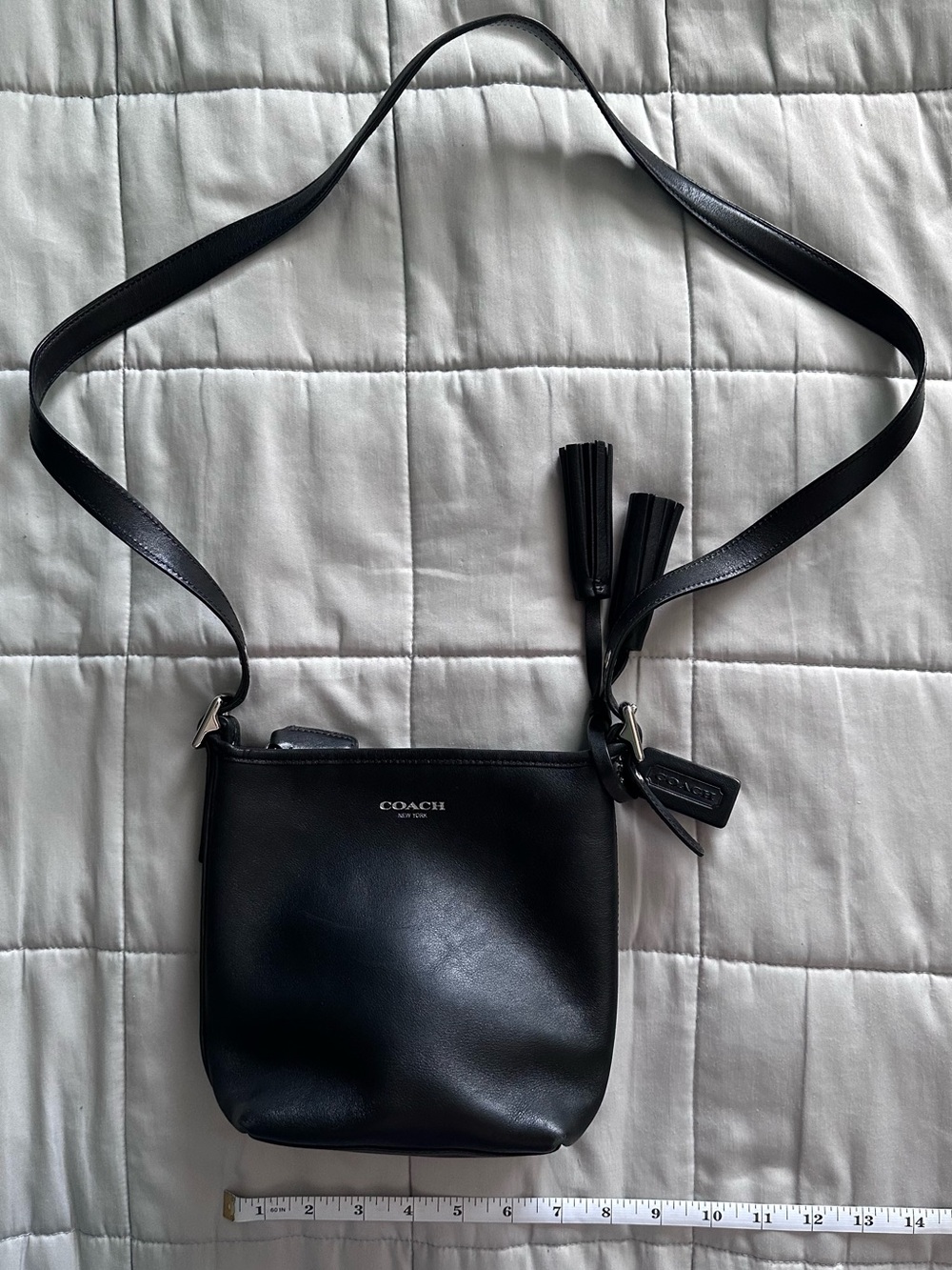 Coach Black Leather Crossbody with Tassel Charm